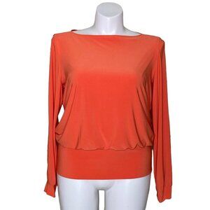 MSK Rhinestone Blouson Top, Orange Long Sleeve Cold Shoulder Women's Size Large